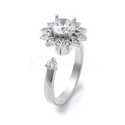 Sunflower Rotatable Open Cuff Rings for Women RJEW-S402-13P-1