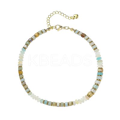 Bohemian Style Natural Flower Amazonite & Brass Rondelle Disc Heishi Beaded Anklets FS-WG8FF45-08-1