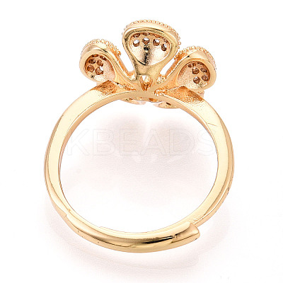 Flower Brass Micro Pave Clear Cubic Zirconia Adjustable Ring Settings KK-T076-25G-1