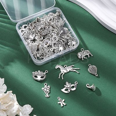 64Pcs 8 Styles Carnival Theme Tibetan Style Alloy Pendants TIBE-FP0001-12-1