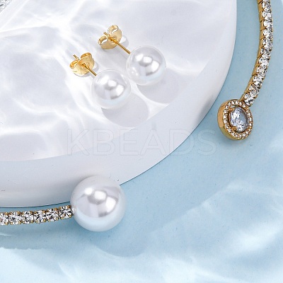 Round Plastic Imitation Pearl Stud Earrings & Cubic Zirconia and Rhinestone Cuff Choker Necklaces Sets SJEW-U003-03G-1