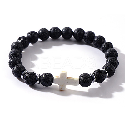 Natural Lava Rock Beaded Stretch Bracelets QL8624-8-1