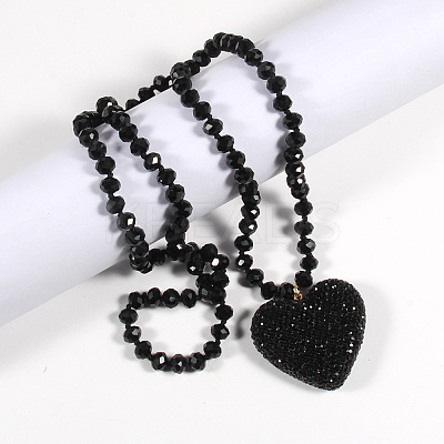 Valentine's Day Heart Alloy Rhinestone Pendant Glass Beaded Necklaces for Women FS-WG456B3-03-1