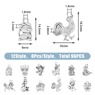 96Pcs 12 Styles Tibetan Style Alloy Pendants FIND-FH0008-52-1