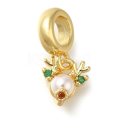 Rack Plating Brass Cubic Zirconia European Dangle Charms with ABS Imitation Pearl KK-Z086-26G-1