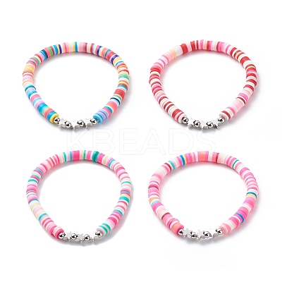 4Pcs 4 Color Handmade Polymer Clay Disc Surfer Bracelets Set BJEW-JB08799-1