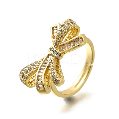 Rack Plating Brass Micro Pave Clear Cubic Zirconia Cuff Finger Rings for Women RJEW-M028-31G-03-1