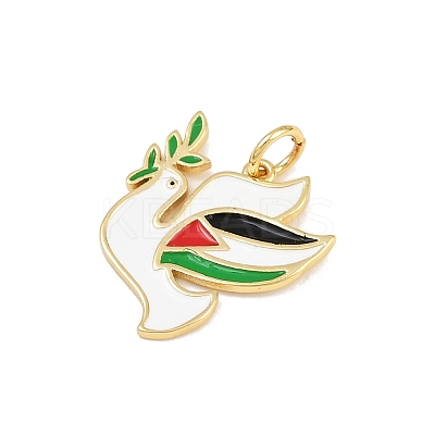Brass Colorful Enamel Pigeon Pendants KK-P323-03G-1
