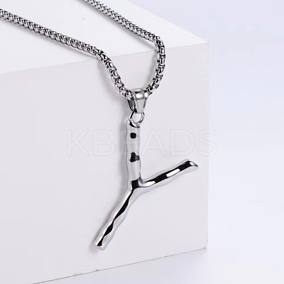 3Pcs 304 Stainless Steel Textured Letter Pendant Box Chain Necklaces LW4134-51-1