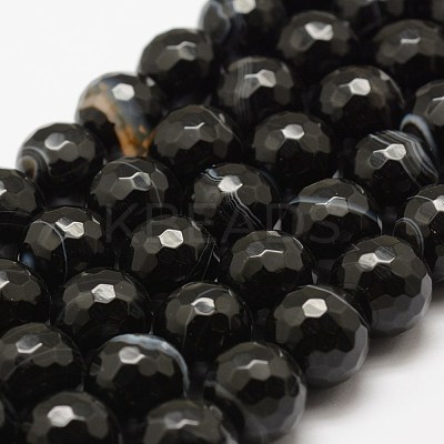 Faceted Natural Black Agate Beads Strands G-F447-6mm-H05-1