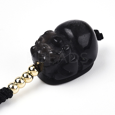 Natural Gold Obsidian & Limestine & Obsidian & Black Agate & Brass Mobile Phone Straps HJEW-N003-02-1