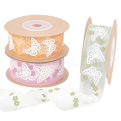 4 Rolls 4 Colors Printed Organza Ribbons SRIB-PH0001-30-1