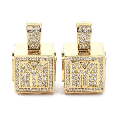 Alphabet Brass Micro Pave Clear Cubic Zirconia Pendants ZIRC-O045-01G-Y-1