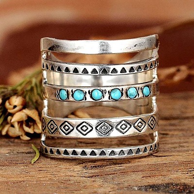Alloy with Synthetic Turquoise Finger Rings FS-WG0500F-05-1