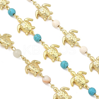 3Pcs 3 Styles Ocean Synthetic Turquoise & Natural Flower Amazonite & Synthetic Turquoise & 304 Stainless Steel Sea Turtle Handmade Beads Chains AJEW-JB01655-01-1