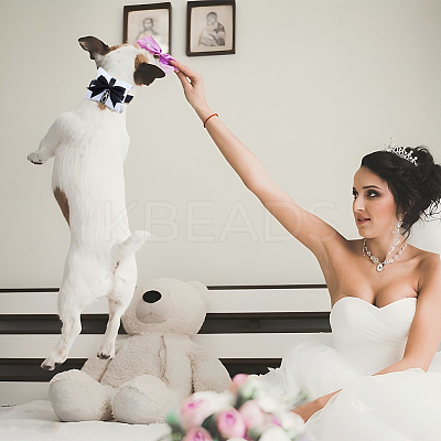 Black Polyester Bowknot Velvet Ring Pillows with Nylon Strong Dog Leash for Pet HJEW-DR00255-1