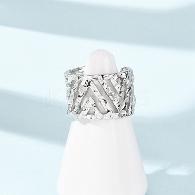 304 Stainless Steel Hollow Out Triangle Cuff Rings RJEW-G370-01P-1