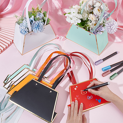 12Pcs 6 Colors Trapezoid Paper Flower Storage Bags with Handle ABAG-NB0001-96-1