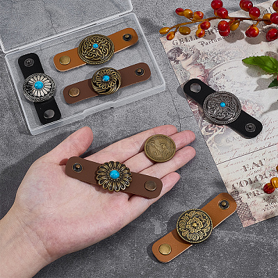 6Pcs 6 Styles Flower Imtation Leather with Zinc Alloy Scarf Clips FIND-PH0060-26-1