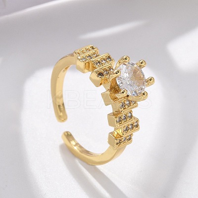 Round Brass Micro Pave Clear Cubic Zirconia Cuff Rings RJEW-C120-28G-1
