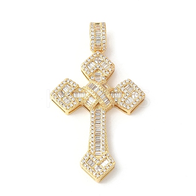 Brass Micro Pave Cubic Zirconia Cross Pendants ZIRC-I071-04G-04-1