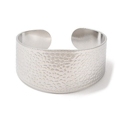 Non-Tarnish 304 Stainless Steel Textured Wide Cuff Bangles for Women BJEW-L682-014P-1