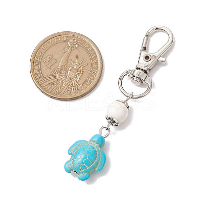 Tortoise Synthetic Turquoise and Natural Howlite & Lava Rock & Flower Amazonite Round Beaded Pendant Decoration HJEW-JM02295-1