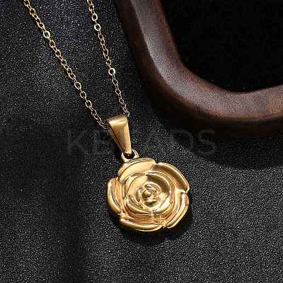 304 Stainless Steel Rose Pendant Necklaces for Women NJEW-S439-01A-G-1