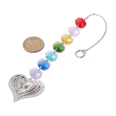Glass Octagon Beaded Hanging Ornaments HJEW-JM01760-02-1