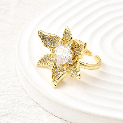 Brass Micro Pave Cubic Zirconia Cuff Rings for Women RJEW-F184-02G-1