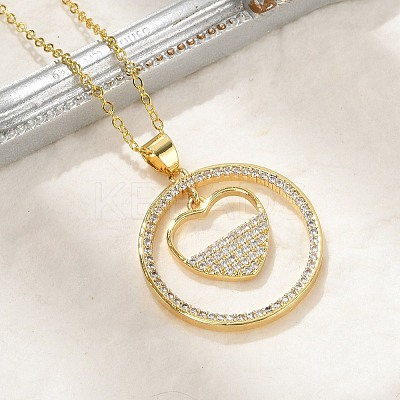 Brass Micro Pave Clear Cubic Zirconia Ring Pendant Necklaces NJEW-P322-A04-G-1
