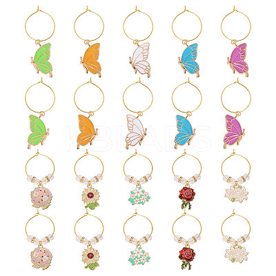 20Pcs Butterfly & Flower Alloy Enamel Wine Glass Charms AJEW-CA00003-1