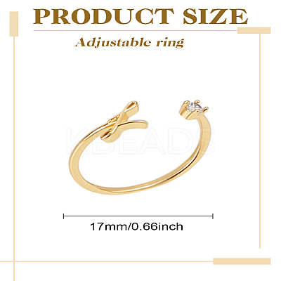 1Pc Letter Brass Rhinestone Open Cuff Rings for Women AJEW-LP0004-47L-G-1
