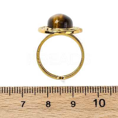 Oval Natural Tiger Eye Finger Rings RJEW-M063-01G-11-1