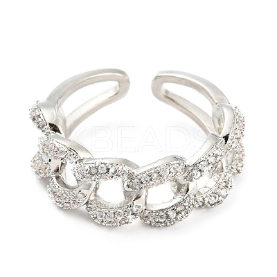 Curb Chains Shape Brass Open Cuff Rings with Cubic Zirconia RJEW-Q781-04P-1