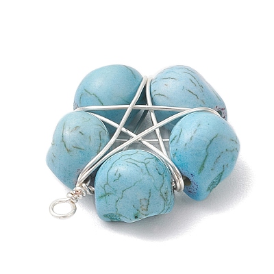Halloween Dyed Synthetic Turquoise Skull Beaded Pendants PALLOY-TA00297-05-1