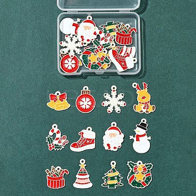 24Pcs 12 Styles Christmas Theme Spray Painted Alloy Enamel Pendants ENAM-FS0002-19P-1
