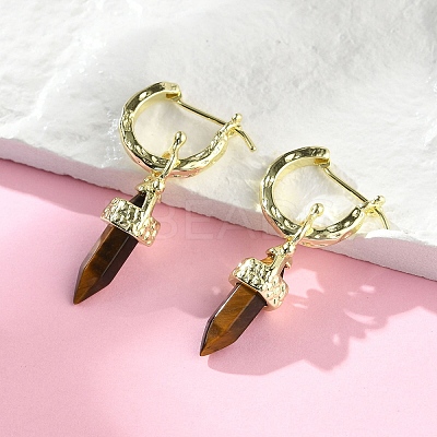 Natural Tiger Eye Hoop Earrings EJEW-P306-01G-09-1