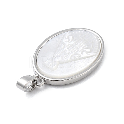 Brass Pave Carved Natural White Shell Religion Oval Pendants KK-D367-04P-D-1