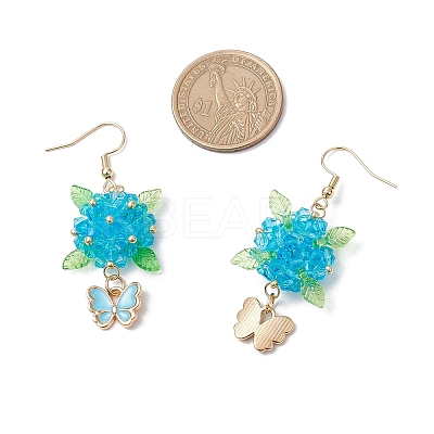 304 Stainless Steel Flower with Butterfly Dangle Earrings EJEW-MZ00455-1