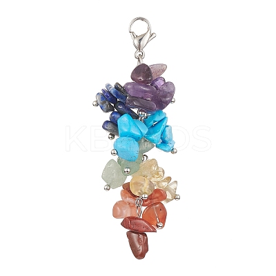 Chakra Natural & Synthetic Mixed Gemstone Chip Beaded Pendant Decorations HJEW-JM01235-01-1