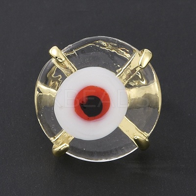 Lampwork Evil Eye Open Cuff Ring RJEW-C051-01G-08-1