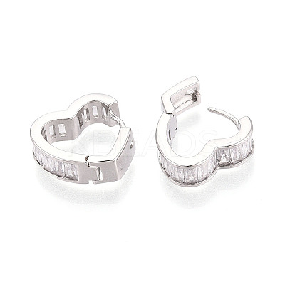 Brass Micro Pave Clear Cubic Zirconia Heart Hoop Earrings EJEW-T048-27P-1