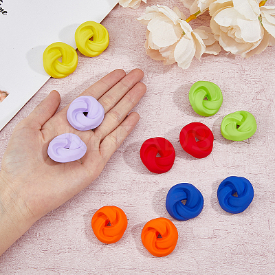 6 Pairs 6 Colors Spray Painted Acrylic Stud Earrings with Steel Iron Pins EJEW-FI0003-12-1
