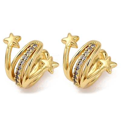 Brass Micro Pave Clear Cubic Zirconia Cuff Earrings EJEW-D328-02G-01-1