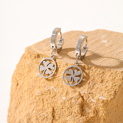 Fashionable Classic Clover 201 Stainless Steel Hoop Earrings DA0122-1