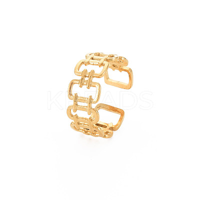 Ion Plating(IP) 304 Stainless Steel Open Rectangle Cuff Ring for Women RJEW-S405-237G-1