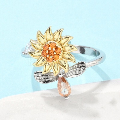 Sunflower and Dragonfly Rotatable Open Ring for Women RJEW-M139-16P-1