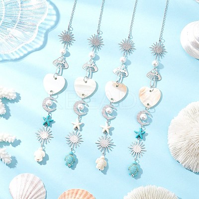 Synthetic Turquoise Starfish Turtle Beads Hanging Suncatchers HJEW-JM03446-1