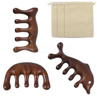 3Pcs 3 Style Sandalwood Large Wide Five-tooth Comb AJEW-CA0004-06-1